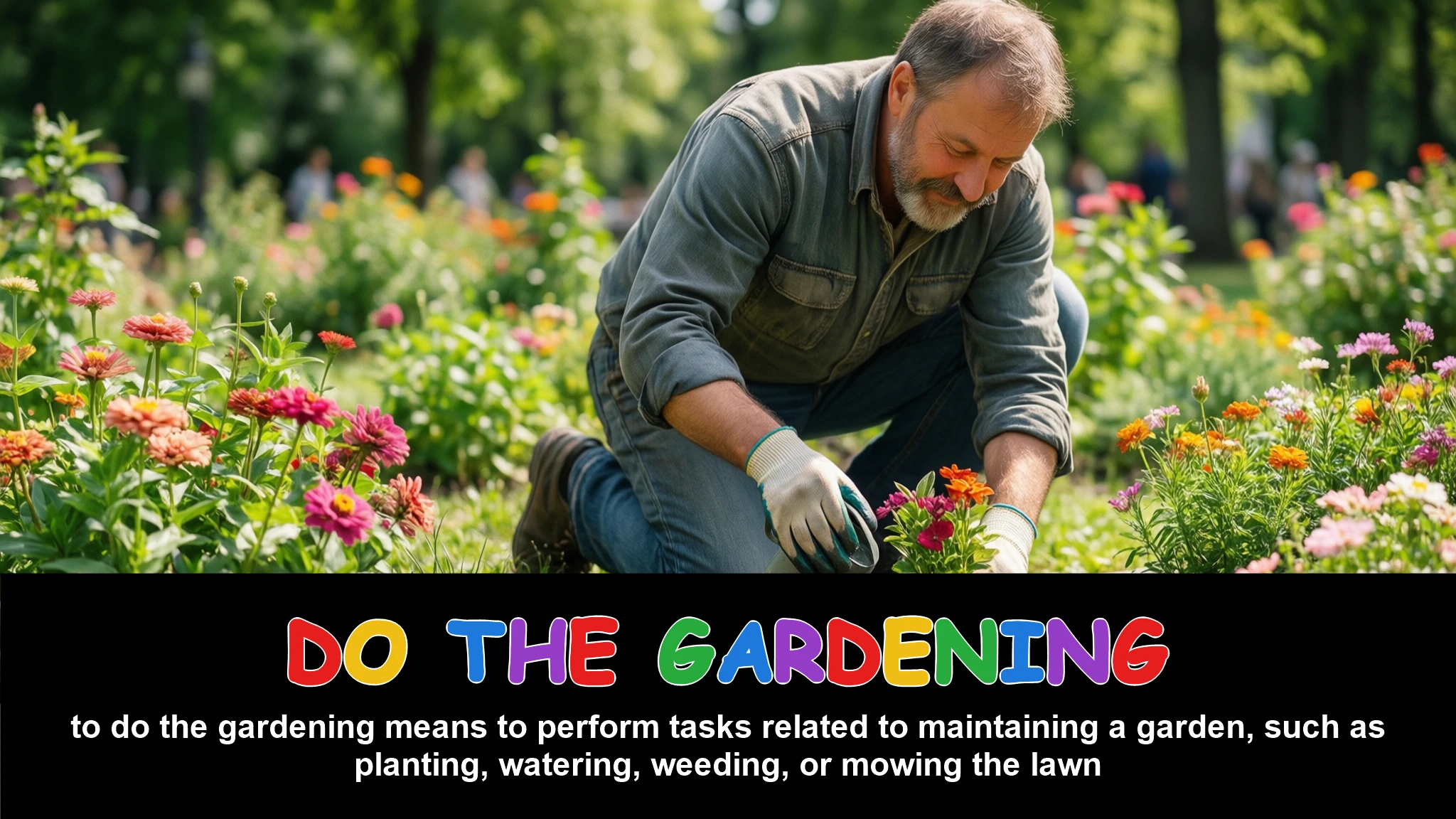 English Illustration for do the gardening